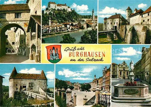 AK / Ansichtskarte Burghausen_Salzach Burg Panorama Brunnen  Burghausen Salzach