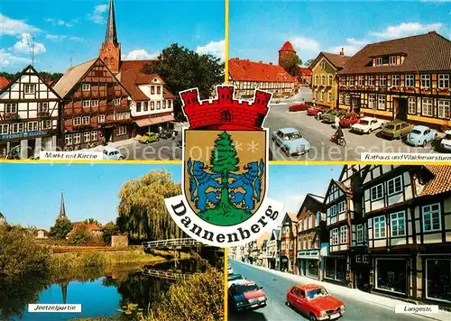 AK / Ansichtskarte Dannenberg_Elbe Markt Kirche Rathaus Waldemarsturm Jeetzel Langestrasse Dannenberg Elbe