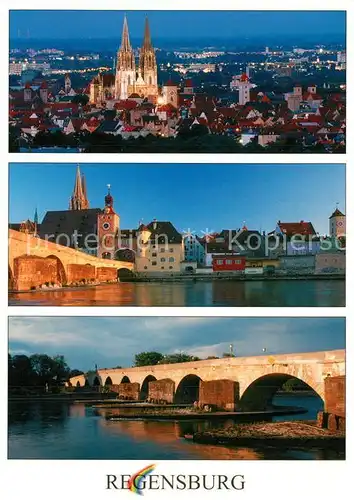 AK / Ansichtskarte Regensburg Fliegeraufnahme Dom Bruecke Nachtaufnahme Stadtpanorama Regensburg