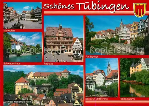 AK / Ansichtskarte Tuebingen Marktplatz Schwabenhaus Rathaus Neckar Schloss Hohentuebingen Tuebingen