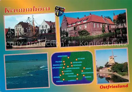 AK / Ansichtskarte Krummhoern Hafen Landkarte Muehle  Krummhoern
