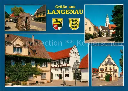 AK / Ansichtskarte Langenau_Wuerttemberg Rathaus Kirche Stadtansichten Denkmal Langenau Wuerttemberg