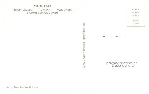 AK / Ansichtskarte Flugzeuge_Zivil Air Europe Boeing 737 4S3 G BPKE MSN 24167 Flugzeuge Zivil
