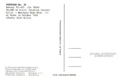 AK / Ansichtskarte Flugzeuge_Zivil BCF Aviation Boeing 707 441 c n 18694 9Q CMD  Flugzeuge Zivil