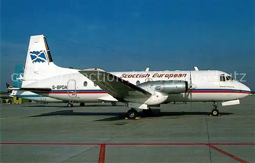 AK / Ansichtskarte Flugzeuge_Zivil Scottish European AW BAe HS 748 334 Srs 2A c n 1756 G BPDA Flugzeuge Zivil