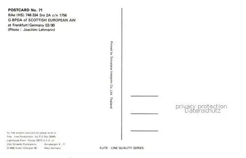 AK / Ansichtskarte Flugzeuge_Zivil Scottish European AW BAe HS 748 334 Srs 2A c n 1756 G BPDA Flugzeuge Zivil