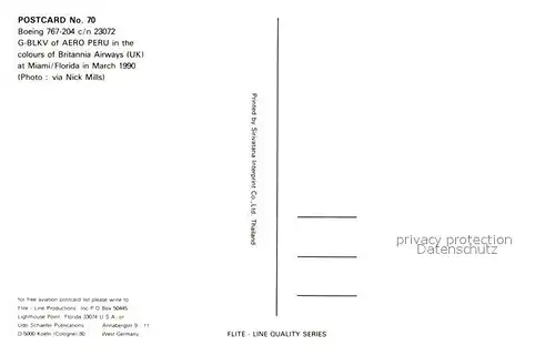 AK / Ansichtskarte Flugzeuge_Zivil Aero Peru Boeing 767 204 c n 23072 G BLKV  Flugzeuge Zivil