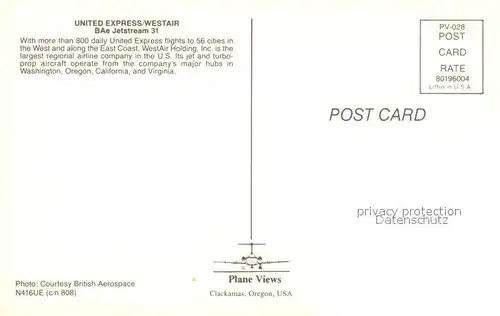 AK / Ansichtskarte Flugzeuge_Zivil United Express Westair BAe Jetstream 31 Flugzeuge Zivil