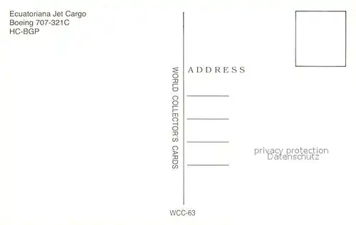 AK / Ansichtskarte Flugzeuge_Zivil Ecuatoriana Jet Cargo Boeing 707 321C HC BGP Flugzeuge Zivil