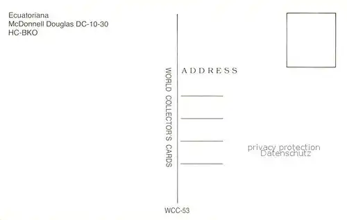AK / Ansichtskarte Flugzeuge_Zivil Ecuatoriana McDonnell Douglas DC 10 30 HC BKO Flugzeuge Zivil