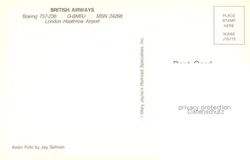 AK / Ansichtskarte Flugzeuge_Zivil British Airways Boeing 757 236 G BMRJ MSN 24268 Flugzeuge Zivil