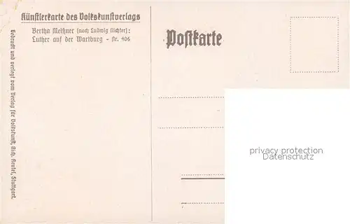 AK / Ansichtskarte Kuenstlerkarte Bertha Meissner nach Ludwig Richer Luther auf der Wartburg Kuenstlerkarte