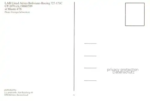 AK / Ansichtskarte Flugzeuge_Zivil LAB Lloyd Aereo Boliviano Boeing 727 171C CP 1070 c n 19860 599 Flugzeuge Zivil