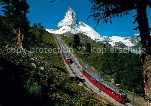 AK / Ansichtskarte Zahnradbahn Gornergratbahn Riffelalp Zermatt Matterhorn  Zahnradbahn