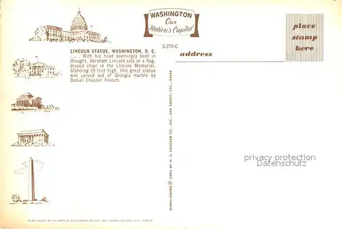 AK / Ansichtskarte Denkmal Lincoln Statue Washington D.C. Gettysburg Address  Denkmal