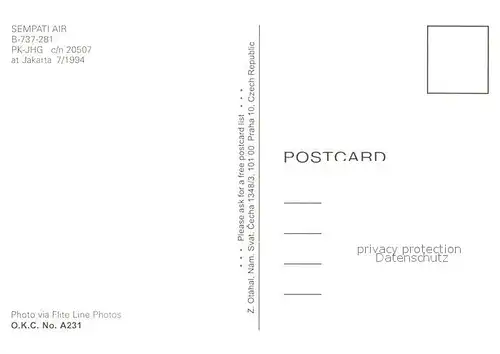 AK / Ansichtskarte Flugzeuge_Zivil Sempati Air B 737 281 PK JHG c n 20507 Flugzeuge Zivil