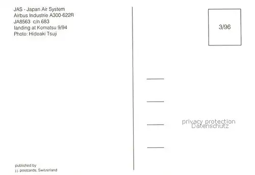 AK / Ansichtskarte Flugzeuge_Zivil JAS Japan Air System Airbus Industrie A300 622R JA8563 c n 683 Flugzeuge Zivil