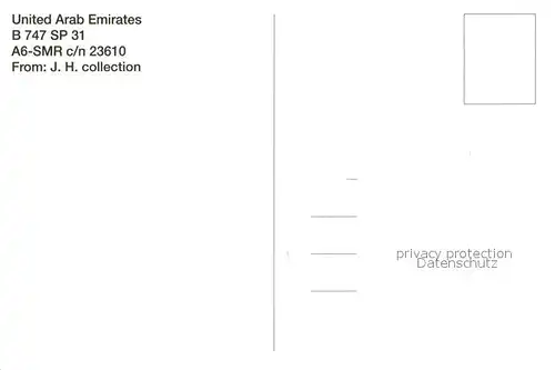 AK / Ansichtskarte Flugzeuge_Zivil United Arab Emirates B 747 SP 31 A6 SMR c n 23610 Flugzeuge Zivil