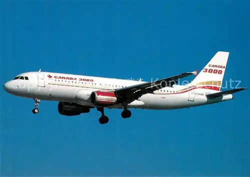 AK / Ansichtskarte Flugzeuge_Zivil Canada 3000 Airbus A 320 212 C GVXB c n 409 Flugzeuge Zivil