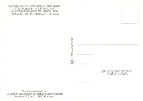 AK / Ansichtskarte Motorboote Seenotkreuzer mit Tochterboot Otto Schuelke H. J. Kratsche  Motorboote