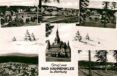 AK / Ansichtskarte Hahnenklee Bockswiese_Harz Teilansichten Kirche Landschaftspanorama Hahnenklee Bockswiese