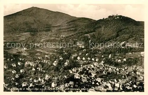 AK / Ansichtskarte Auerbach_Bergstrasse mit Blick auf Schloss und Malchen Melibokus Fliegeraufnahme Auerbach_Bergstrasse