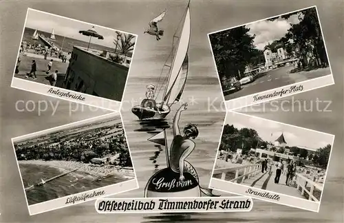 AK / Ansichtskarte Timmendorfer_Strand Anlegebruecke Timmendorfer Platz Strandhalle Seebruecke Segelboot Luftaufnahme Timmendorfer_Strand