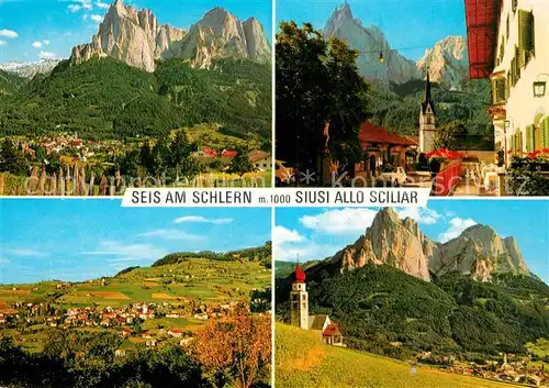 AK / Ansichtskarte Seis_am_Schlern Ortsansicht mit Kirche Panorama Dolomiten Seis_am_Schlern