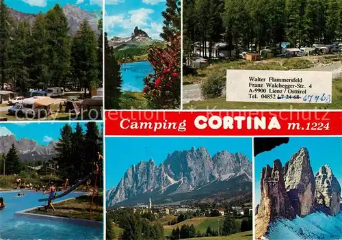AK / Ansichtskarte Cortina_d_Ampezzo Campingplatz Swimming Pool Bergsee Gebirgspanorama Dolomiten Cortina_d_Ampezzo