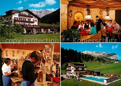 AK / Ansichtskarte Wolkenstein_Groeden Pension Welponer Holzschnitzerei Handwerk Swimming Pool Dolomiten Wolkenstein_Groeden