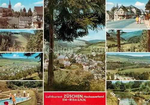 AK / Ansichtskarte Zueschen_Sauerland Panorama Luftkurort Wassertreten Hauptstrasse Fachwerkhaeuser Kirche Zueschen_Sauerland