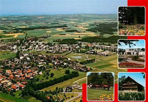 AK / Ansichtskarte Bad_Fuessing Blumenbeet Kurpark Pferdegespann Fliegeraufnahme Bad_Fuessing