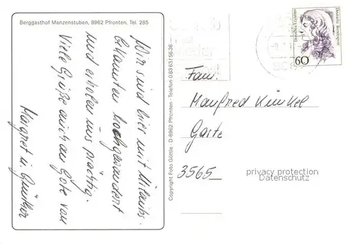 AK / Ansichtskarte Pfronten Berggasthof Manzenstuben Pfronten