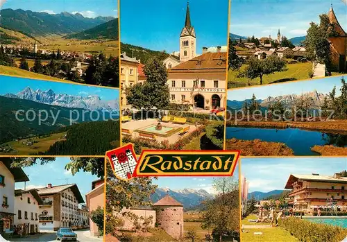 AK / Ansichtskarte Radstadt Landschaftspanorama Dachsteingebiet Tauerngebiet Ortsmotiv mit Kirche Freibad Radstadt