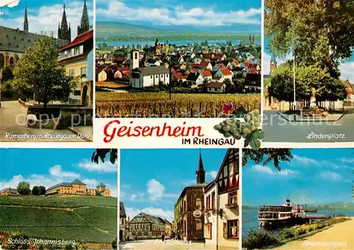 AK / Ansichtskarte Geisenheim Roemerberg Rheingauer Dom Schloss Johannisberg Rathaus Rheinanlagen Fahrgastschiff Lindenplatz Stadtpanorama Geisenheim