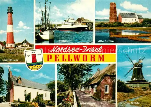AK / Ansichtskarte Pellworm Leuchtturm Norder Muehle Alte Kirche Hafen Pellworm
