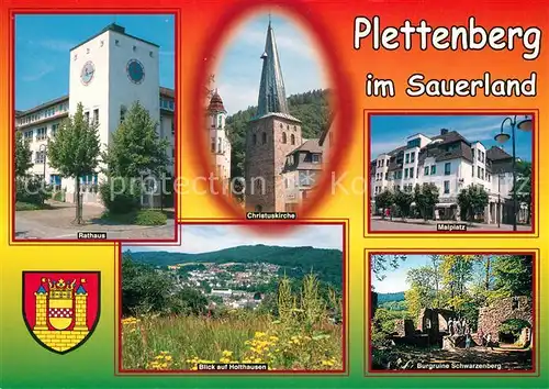 AK / Ansichtskarte Plettenberg Rathaus Christuskirche Maiplatz Burgruine  Plettenberg