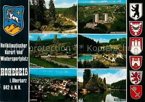 AK / Ansichtskarte Hohegeiss_Harz Wolfsbachtal Hotel Panoramic Kurpark Waldschwimmbad Fliegeraufnahme Neuer Teich Hohegeiss Harz