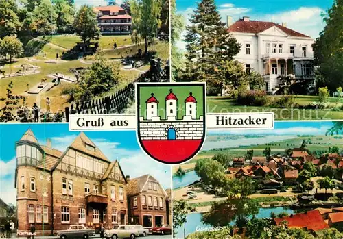 AK / Ansichtskarte Hitzacker_Elbe Minigolf Rathaus Schloss Fliegeraufnahme Hitzacker Elbe