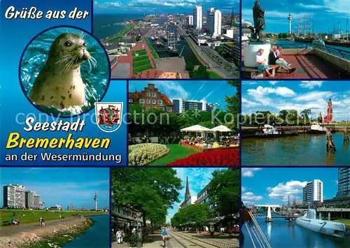 AK / Ansichtskarte Bremerhaven Fliegeraufnahme Denkmal Park Strassenpartie Strandpromenade UBoot Bremerhaven