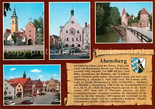AK / Ansichtskarte Abensberg Regensburger Tor Rathaus Stadtmauer mit Maderturm Stadtplatz Abensberg