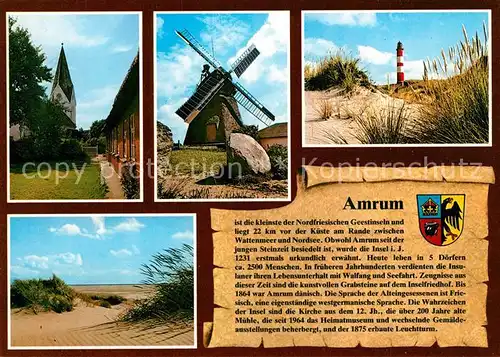 AK / Ansichtskarte Amrum Kirche Windmuehle Leuchtturm Duenen Amrum