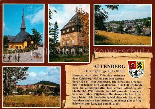 AK / Ansichtskarte Altenberg_Erzgebirge Kirche Kliniksanatorium Raupennest Stadtblick Geisingberg mit Pinge Altenberg Erzgebirge