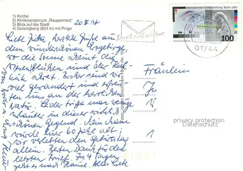 AK / Ansichtskarte Altenberg_Erzgebirge Kirche Kliniksanatorium Raupennest Stadtblick Geisingberg mit Pinge Altenberg Erzgebirge