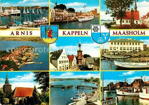 AK / Ansichtskarte Arnis mit Kappeln und Maasholm Teilansichten mit Kirchen Hafen Bruecken Arnis