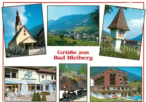 AK / Ansichtskarte Bad_Bleiberg Kirche Bildstock Thermalbad Hotels Erzloren Bad_Bleiberg