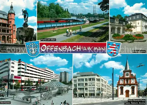 AK / Ansichtskarte Offenbach_Main Marktplatz City Tower Buesing Palais Isenburger Schloss Franz Ref Kirche Willy Brandt Platz Offenbach Main