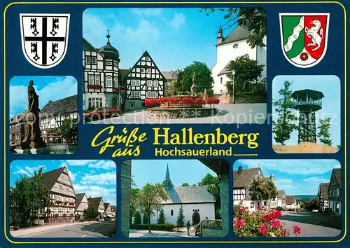AK / Ansichtskarte Hallenberg Fachwerkhaeuser Kirche Aussichtsturm Hallenberg