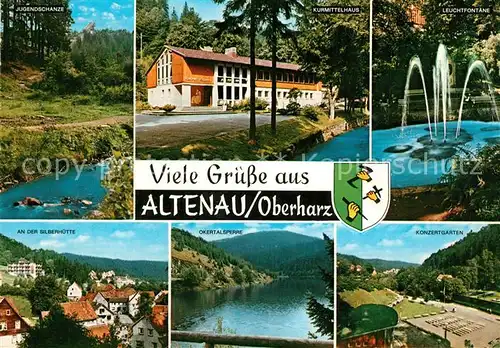 AK / Ansichtskarte Altenau_Harz Jugendschanze Kurmittelhaus Leuchtfontaene Silberhuette Okertalsperre Konzertgarten Altenau Harz