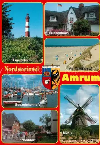 AK / Ansichtskarte Amrum Leuchtturm Friesenhaus Seezeichenhafen Norddorf Muehle Kniepsand Amrum